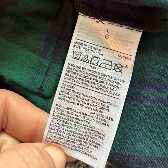 Old Navy Western Flannel Top Large Plaid Green Button Up Light Weight 18800 - Picture 10 of 11